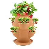 Erdbeerturm Pflanzgefäß Terrakotta-Turm Blumentopf mit Tablett Terracotta Porös Erdbeerpflanzentürme Ton Blumentopf Behälter für Garten Hof Balkon Terrasse Outdoor Indoor
