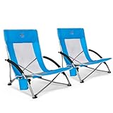 TIMBER RIDGE 2er Strandstuhl Klappbar leicht Campingstuhl Faltbar mit Niedrigen Stuhlbeinen Atmungsaktiver Netzstoffrückenlehne Blau 150kg belastbar