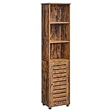 VASAGLE Hochschrank fürs Badezimmer, hoher Badezimmerschrank, Badregal stehend, mit 3 offenen Fächern und 2 verstellbaren Einlegeböden, Wohnzimmer, Eingangsbereich, vintagebraun BBK160X01