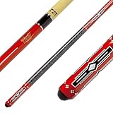 Winsport Cuetec Billardqueue Serie NewLine, Profi-Cue, Ahornholz mit High-Tech Fiberglasüberzug, Tournament Poolqueue, Leinengriffband, 2-TLG. 147 cm, 13 mm weiß, blau und rot (N-2 rot)