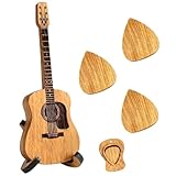 Roinaid Plektren Gitarre Plektrum Guitar Picks Plektrum Akustikgitarre Gitarren Holz-Pick-Box, Enthält 1 Gitarren, 3 Gitarren-Pick, 1 Aufbewahrungsbox, 1 Halter, geeignet für Ukulele-Liebhaber