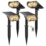 Linkind Solar Außenlampe mit Bewegungsmelder, 3000K Warmweiß, 3 Modi (inkl. Dauerlicht), 1000Lm wegeleuchte von 2 Installation, StarRay IP67 Solar LED Strahler Garten für Carport, 4 Stück