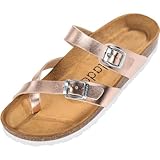 Palado Pantoletten Damen Cres Metallic - elegante Sandalen Made in Spain - bequeme Hausschuhe mit dämpfendem Kork-Fußbett - modische Sommerschuhe Rose/Silber UK7 - EU40