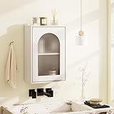 COSTWAY Hängeschrank Bad, Badezimmerschrank mit Glastür & verstellbarem Einlegeboden, Wandschrank Holz, Badschrank hängend, Schrank für Badezimmer, Küche, 35 x 20 x 52,5cm, weiß