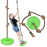 REDCAMP Kletterseil Baumschaukel mit Plattform & Scheibenschaukel, Outdoor Kinderschaukel inkl. 220cm Baumgurt & Karabiner, bis 200kg belastbar für Garten, Grün