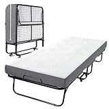 Gunuss Klappbett (inkl. 13 cm Dicker Memoryschaum-Matratze), Klappbares Gästebett, Erwachsene 90 x 200 cm, Metallklapprahmen, Verstärktes Metallgitter, Belastbarkeit 250 kg
