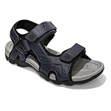 HEVA Sandalen Herren Leder Outdoor Sport Trekking Wander Sandalen (42 EU Nebel Blau)