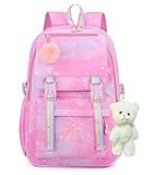 FSRONGXI Mädchen Schulrucksack, Teenager Schultasche mit Mittagessen Schultasche Set, Rucksack Mädchen, Büchertasche, lässiger Tagesrucksack für Teenager, rose, 17inch