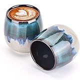 FLJZCZM Keramik Espressotassen 2er Set Kiln-Change Espressotasse 100ml Mini Espressobecher Demitasse Becher (2 Stück, Blau)