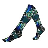 Sport-Kompressionssocken mit schönem Pfauenmuster, Damen-Laufsocken, Fußballsocken, Oberschenkelhohe Socken, 1 Schwarz, Einheitsgr��e