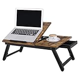 SONGMICS Laptoptisch, Laptopständer, Frühstückstablett, klappbare Beine, für Bett und Sofa, höhenverstellbar, für bis zu 15,6 Zoll Laptops, (61-68,3) x 34,9 x (22,5-32) cm, vintagebraun LLD105B01