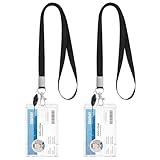 cobee Hartplastik Ausweishalter mit Lanyards, 2er Set strapazierfähiger Kreditkartenschutz mit Daumenschlitz, abnehmbarer Umhängeriemen, transparenter Namensschildhalter, transparentes Kartenetui