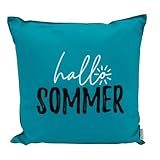 heimtexland ® Outdoor Deko Kissen 45x45 mit Füllung Garten Lounge Dekokissen wasserabweisend wetterfest Outdoorkissen Gartenkissen Bedruckt Typ906 Petrol