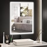 YOLEO Badspiegel mit Beleuchtung, LED Spiegel Wandspiegel mit Steckdose, Badezimmerspiegel LED mit Touchschalter, Lichtspiegel Dimmbar Warmweiß/Kaltweiß/Neutral, 50x70cm,Vertikal/Horizontal