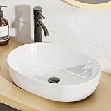 Aufsatzwaschbecken Oval Klein Waschbecken Bad - Waschbecken Gäste WC - Waschtisch ohne Überlauf- Mini Aufsatzwaschbecken 60 cm aus Keramik - Weiß Modern Handwaschbecken