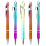 ENLACE Kugelschreiber, 5 Stück 2 in 1 Soft-Touch-Kugelschreiber, Kugelschreiber Hochwertig Ergonomische Kugelschreiber mit Touchpen, Kuli Metall Kugelschreiber Set für Büro und Haushalt