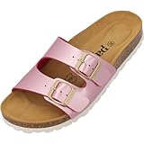 Palado Pantoletten Damen Milos Metallic – elegante Sandalen Made in Spain - bequeme Hausschuhe mit Kork-Fußbett - modische Sommerschuhe Pink UK6 - EU39