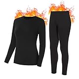 SIHOHAN Damen Thermounterwäsche Set, Warme Unterwäsche gefütterte Long Johns für Damen, Winter Thermo Base Layer für Alltag, Skifahren, Wandern, Joggen,Schwarz, M
