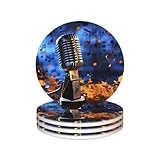 Getränkeuntersetzer 4 Stück Keramik Untersetzer Mikrofon mit Musiknoten Untersetzer für Getränke Tassen Tassen Matte Pads Saugfähig Rutschfest Dekorative Tasse Untersetzer für Couchtisch Küche Bar