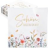 BETESSIN Servietten Hochzeit - 40 Stück Servietten Schön Dass Du Da Bist - Papierservietten mit Blumen Motiv - Tischdeko für Hochzeit, Geburtstag, Frühling, Ostern