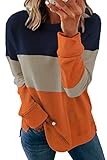 GOLDPKF Sweatshirt Damen Ohne Kapuze LäSsiges Und Bequemes Rundhals Damen-Sweatshirt Mit Bunten NäHten Orange XL-48-50