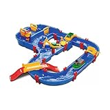 AquaPlay - MegaBridge - Wasserbahnset mit 3 Spielstationen und 49 Teilen, inklusive BO der Bär, Amphibienauto und Transportboot mit 2 Containern, für Kinder ab 3 Jahren