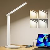 Honeywell Schreibtischlampe für Home Office, Dimmbare LED-Schreibtischlampe mit USB A+C Dual Charging, 4 Modi Helligkeit Touch-Lampe mit Timer, Eye Caring Foldable Leselicht, Tischlampe für Studie