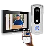 JIGATONEDA Video Türklingel mit Kamera, WiFi Verbindung Video Türklingel mit Gegensprechanlage, Bewegungsmelder Türklingel für Sicherheit, IP65 Wetterfest, 7 Zoll Touchscreen, 1080P