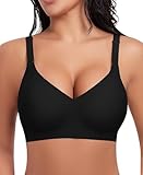 Ganado Damen BH Ohne Bügel Nahtloser BH Tiefem V-Ausschnitt Bralette Push Up BH Soft Bequem BH Bügellos Bustier (Schwarz, 2XL)