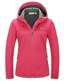 33,000ft Damen Fleece Gefütterte Softshelljacke Wasserdichte Funktionsjacke Fahhradjacke mit Kapuze Winddichte Übergangsjacke Windbreaker zum Radfahren, Wandern Rosa 36