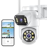 Andoer Kabellose Sicherheitskamera, 3 MP + 3 MP, Dual-Linsen-Wandhalterung, Smart-WLAN-Kamera, Vollfarb-Nacht, 2-Wege-Audio, Bewegungserkennung, automatische Verfolgung für Zuhause, Büro, Außen- und