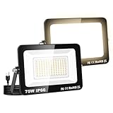 Willpower 2PCS LED Strahler Außen mit Stecker, LED Scheinwerfer 75W 7500LM Außenstrahler 3000K Warm Weiß Fluter Flutlicht Aussenlampe für Garten Garage Hinterhof Innen, IP66 Wasserdicht