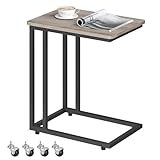 VASAGLE Industrieller Beistelltisch Beistelltisch für Kaffee Laptop Tablet Mobiler Tisch mit Rollen Stahlgestell für Wohnzimmer Schlafzimmer Hellelfenbein und Schwarz ULNT050B02