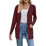 Generisch Damen Leichter Cardigan Strickjacke Langarm Casual Strickmantel Mit Taschen Und Mit Knöpfen Leicht V-Ausschnitt Blazer Slim Fit Strickcardigan Einfarbig Sweatshirt Warme Langarmshirt