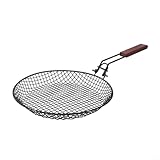 Faltbarer Grillkorb aus Edelstahl mit Holzgriff, großer Grillkorb zum Kochen von Fisch, Gemüse, Huhn und Garnelen, gleichmäßige Wärmeverteilung und Outdoor-Grill, 31 x 31 x 3,8 cm