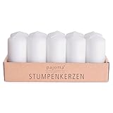 pajoma® Stumpenkerzen Weiß - 10 Stück | Ø 4 x 9 cm | Brenndauer: ca. 9 Stunden | Hochwertiges Paraffin & Baumwolldocht | ideal für Gastronomie, Hotels, Kirchen & Feierlichkeiten