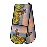 Lange Doppel-Ofenhandschuhe, Pferd, Tier, Sonnenblumen, Blumen, hitzebeständig, gesteppt, Küchenhandschuhe mit Schlaufe, waschbar, für Mikrowelle, Kochen, Backen, Grillen, 17,8 x 88,9 cm