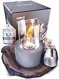 Firell Bioethanol Tischkamin aus [massivem Beton] - Ethanol Tischfeuer Indoor & Outdoor | Tischofen wärmend mit 3h Brenndauer | sicheres Tisch Kamin Feuer für Wohnzimmer Terrasse Garten Balkon