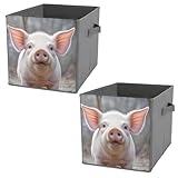 AQRJLPM Lustige niedliche Tier-Aufbewahrungskörbe, zusammenklappbar, würfelförmig, Aufbewahrungsboxen, Körbe mit Ledergriffen zum Organisieren von Kleidung, Laken, Jeans, Büchern