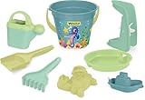 Wader 43250 - Replay Sandspielzeug Set mit 3,4 L Eimer, Schaufel, Rechen, Sieb, Boot, Gießer und Sandform, 8-teilig, für Kinder ab 12 Monaten, als Geschenk für kreatives Spielen