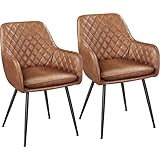 Yaheetech Esszimmerstühle 2er Set Küchenstühle, Polsterstühle mit Armlehnen Metallbeine, Seesel aus Kunstleder für Arbeitszimmer/Wohnzimmer, Braun