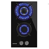 Cecotec Gasherd mit 2 Brennern für Erdgas und Butangas Bolero Squad G 2200S Glass Black. 5,25 kW, Schwarzes Glas, Einzelgussroste, WOK-Dreifach-Kronen-Brenner, Elektrische Zündung