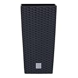 Prosperplast Blumentopf in Rattan-Optik Pflanzkübel mit Einsatz | 26,5 x 26,5 x 50 cm | anthrazit | wetterfest & UV-beständig | aus robustem Kunststoff | für Innen- und Außenbereich