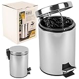 KARL HAUSMANN Kosmetikeimer Bad - 5L - Silber - Bad Mülleimer Edelstahl - Badezimmer Mülleimer mit Deckel und Öffnungsmechanismus Pedal -Badmülleimer Klein für Bad & WC - Bad abfalleimer - Treteimer