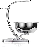 GRUTTI Rasierset für Herren, universeller - Rasierpinselhalter, schwerer Edelstahl-Rasierpinsel-Ständer, 2 in 1 Halter mit Rasierschale, Sicherheits-Rasierständer, für manuelle Rasierer, Rasierpinsel