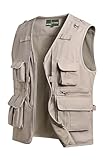 MeiLayM Herren Outdoor Weste Anglerweste mit Multi-Taschened Sommer Freizeit Baumwolle Weste Hundeweste Leicht Safari Weste Fotografie Weste Camping Wandern Ärmellos Jacke Beige,XXL