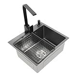 Einbauspüle, Küchenspüle, Edelstahlspüle mit Ablaufsystem, Einbauspüle, inklusive Ablaufrohr, Seifenspender, Siebkorb