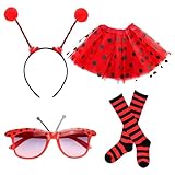 Kostüm Tier Marienkäfer Kostüm Set Damen Marienkäfer Haarreifen Tüllrock Sonnenbrille Ohrringe Faschingskostüme Lustiges Cosplay Kostüm für Halloween Karneval Motto Party