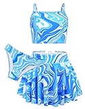 Arshiner Mädchen Bikini Set 3er Sommer Badeanzüge Kinder Dreiteilig Tankini mit Rock Blumendruck Bademode Bikinis für Mädchen 9-10 Jahre 140