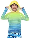 BesserBay Kinder Gelb Grün Blau Jungen UV Shirt mit UV-Shutz UPF 50+ Bademode Kapuzen Schwimmshirt Rashguard 140